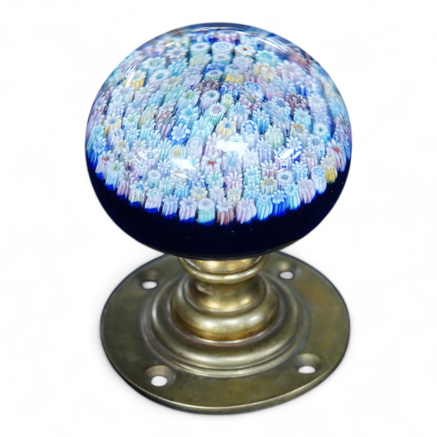 A Perthshire PP18 cane millefiori glass door handle/ paperweight, 6cm in diameter